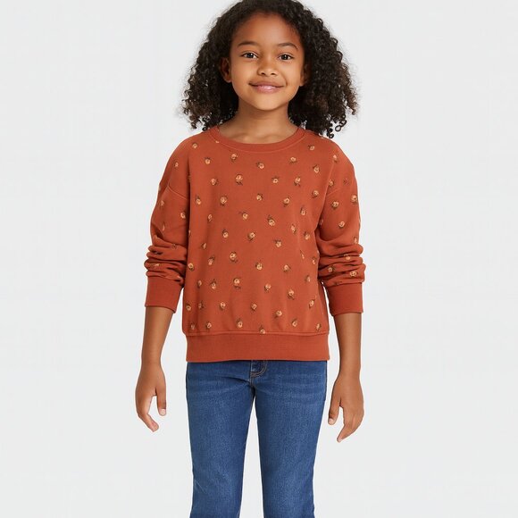 Cat & Jack Chestnut Floral Fall Cozy Pullover Sweater/Sweatshirt Girls' M (8) - Picture 1 of 3
